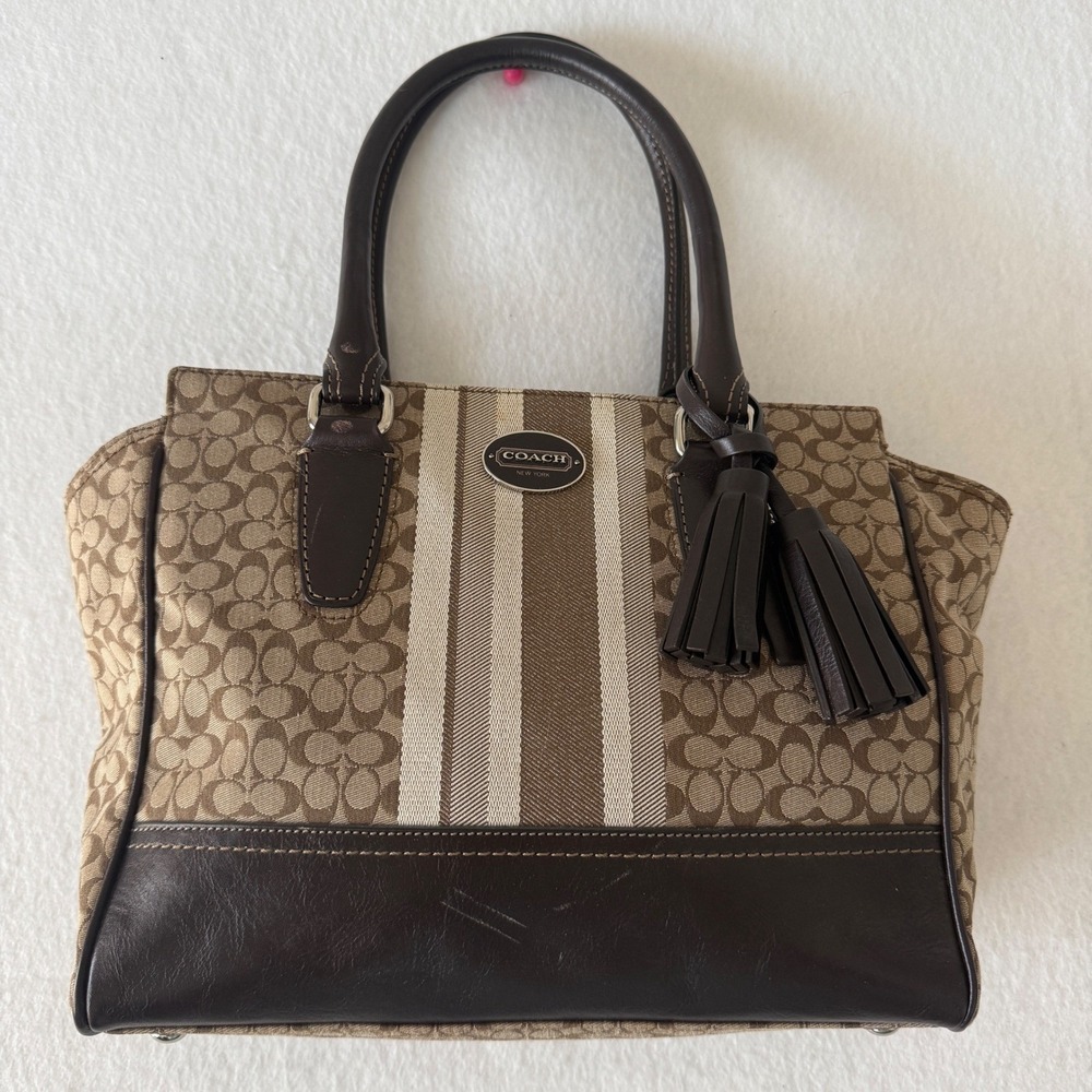 Coach Legacy Candace‎ Carryall Signature Stripe Brown Leather Satchel 19915 Y2K
